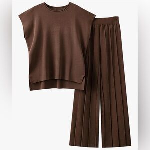 Amazon 2 Piece Set Top & Wide Leg Pants Mocha Brown size Medium